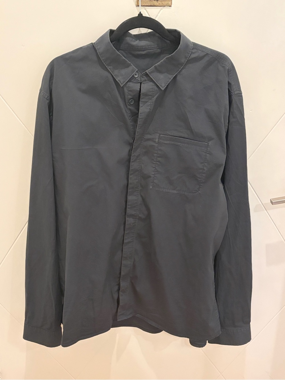 Mens lululemon gray button down shirt with pocket